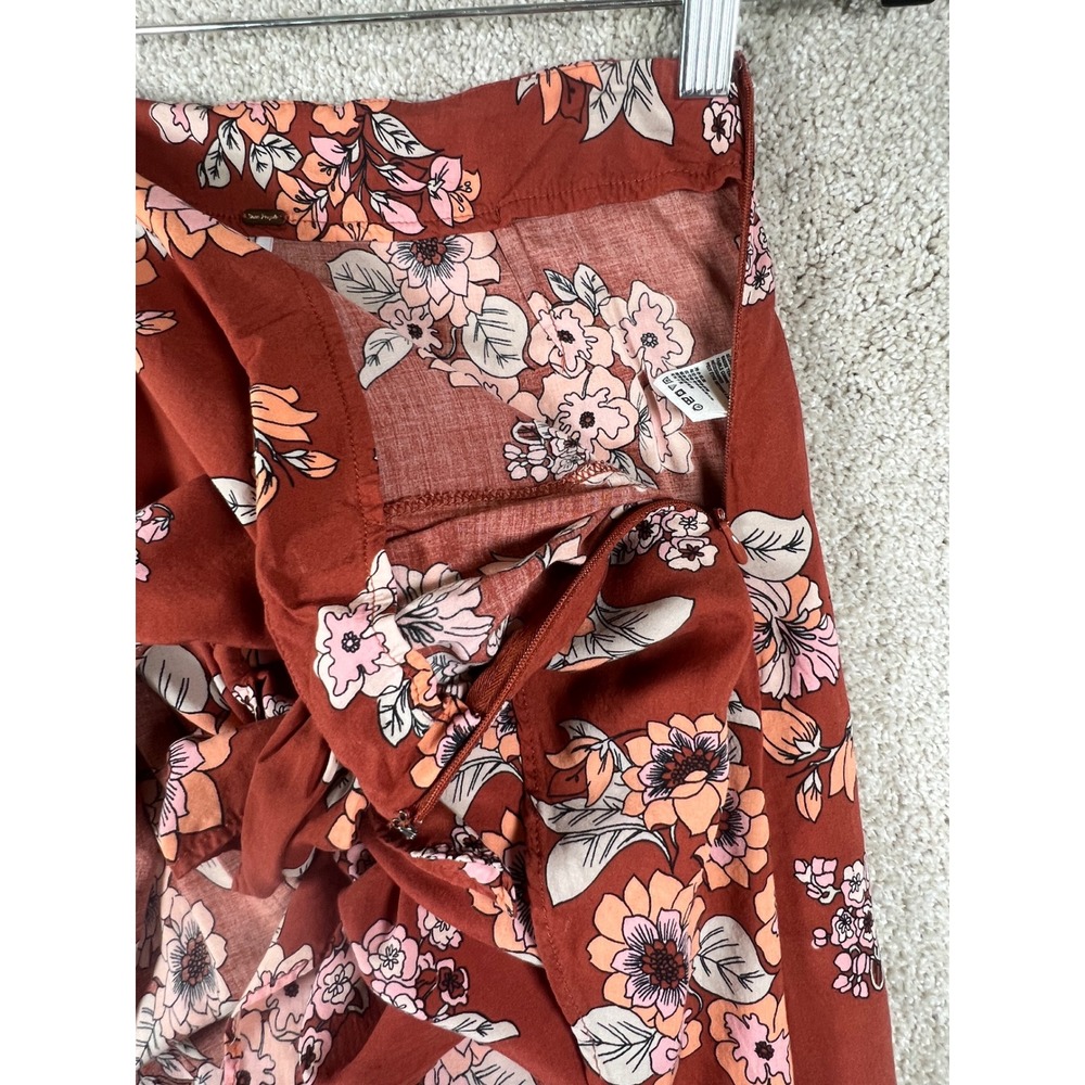 Free People Sunray Sarong Floral Faux Wrap Midi Skirt Rust Orange Womens 2 - Picture 9 of 11